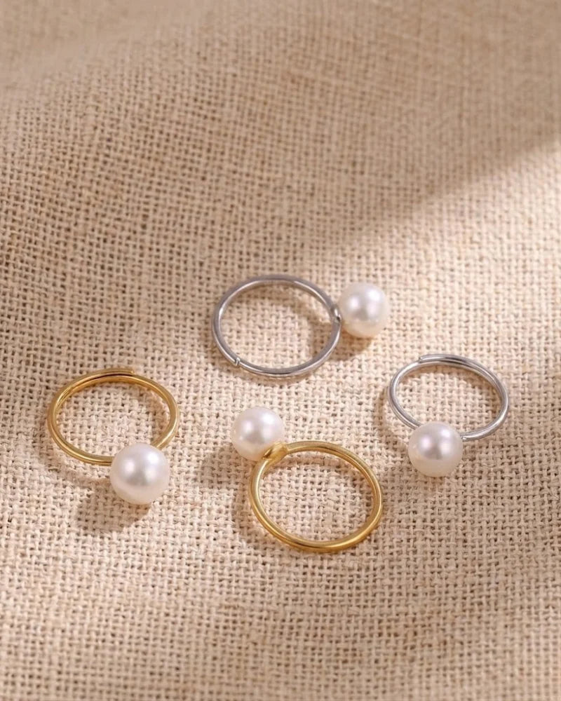 Adjustable 10-10.5mm White Pearl Ring, Genuine Large Freshwater Pearl Jewelry
