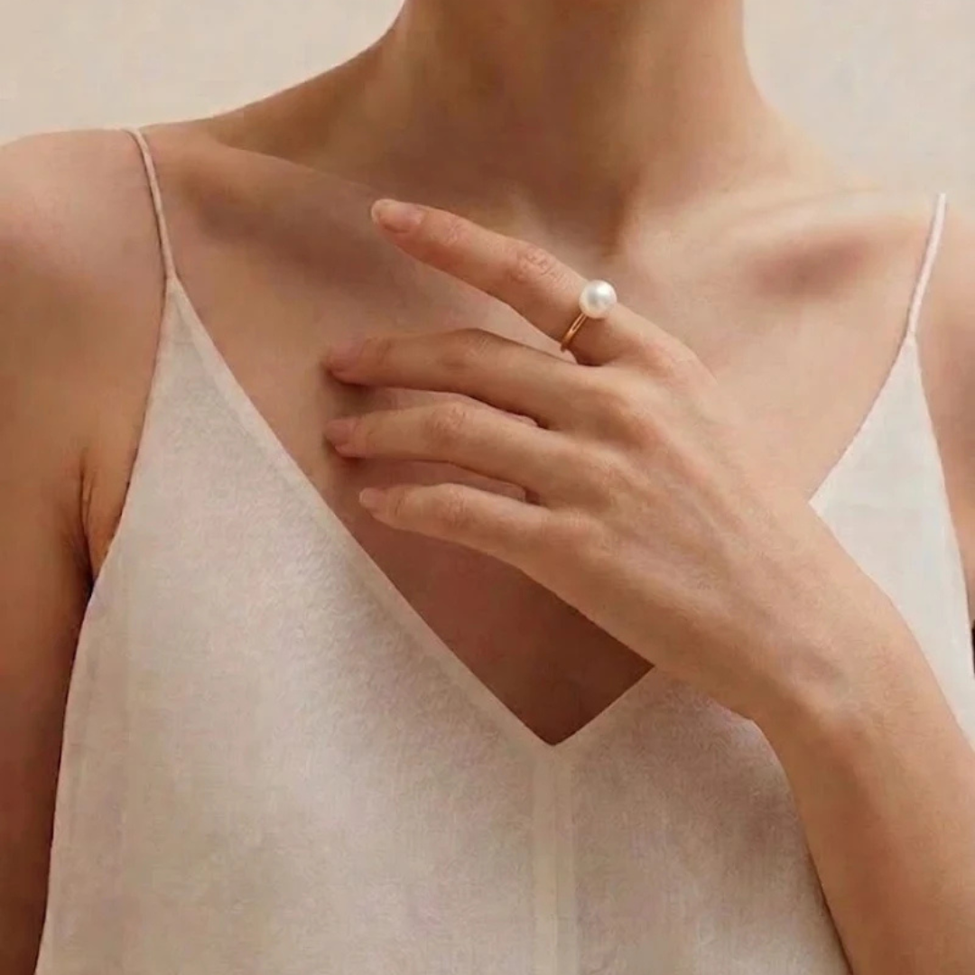 Adjustable 10-10.5mm White Pearl Ring, Genuine Large Freshwater Pearl Jewelry