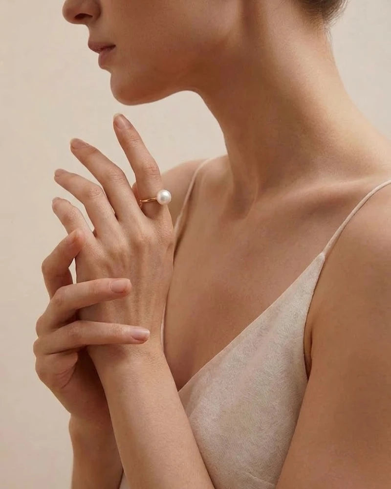 10-10.5mm White Freshwater Adjustable Pearl Ring