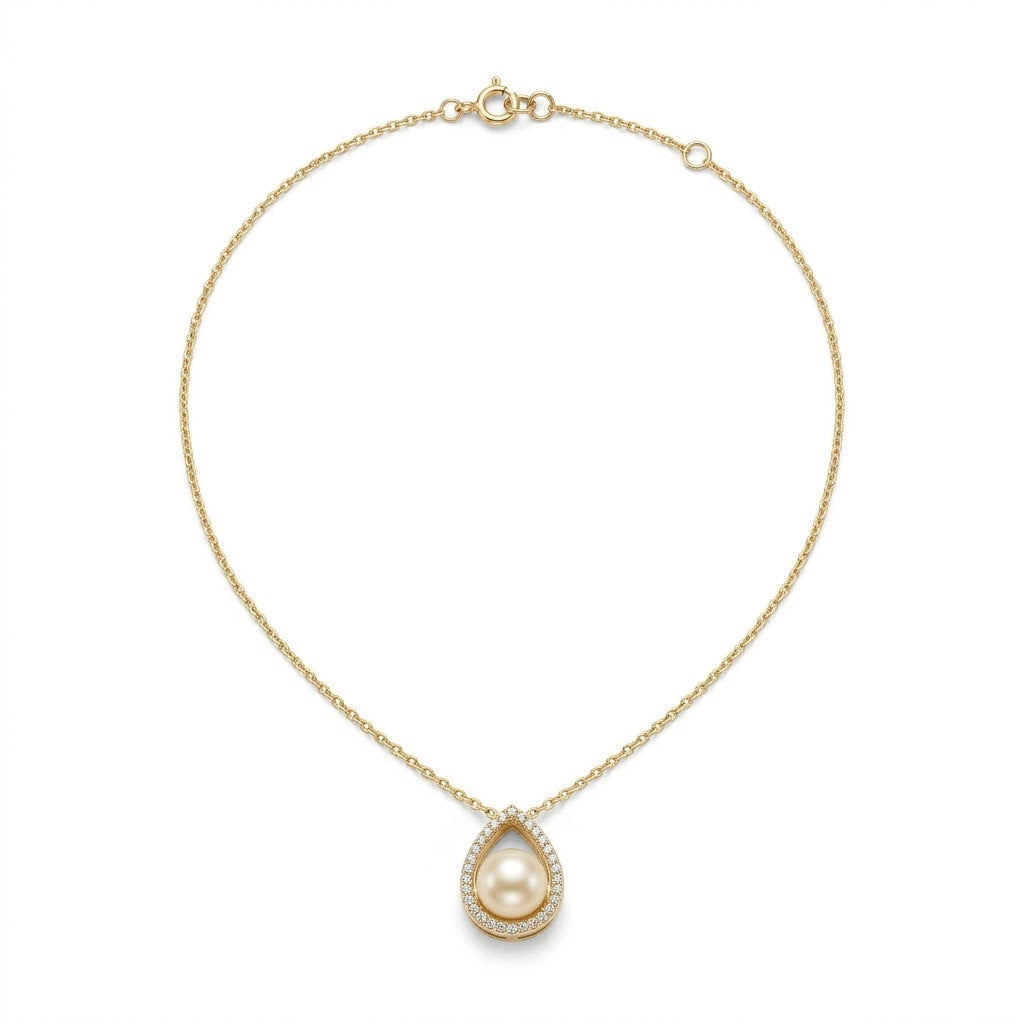 9-9.5mm Minimalist South Sea Pearl Pendant in Champagne Gold