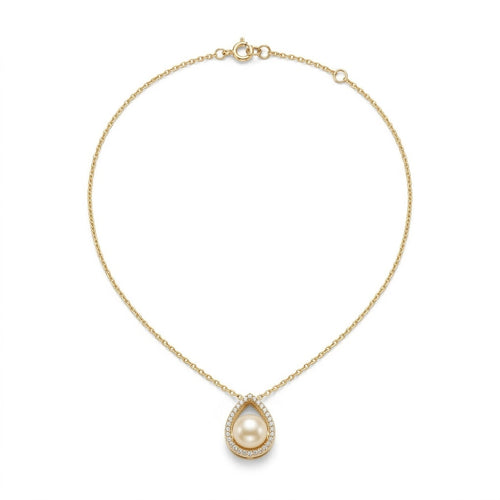 18K Solid Gold Chain & 9-9.5mm Removable Champagne South Sea Pearl Pendant