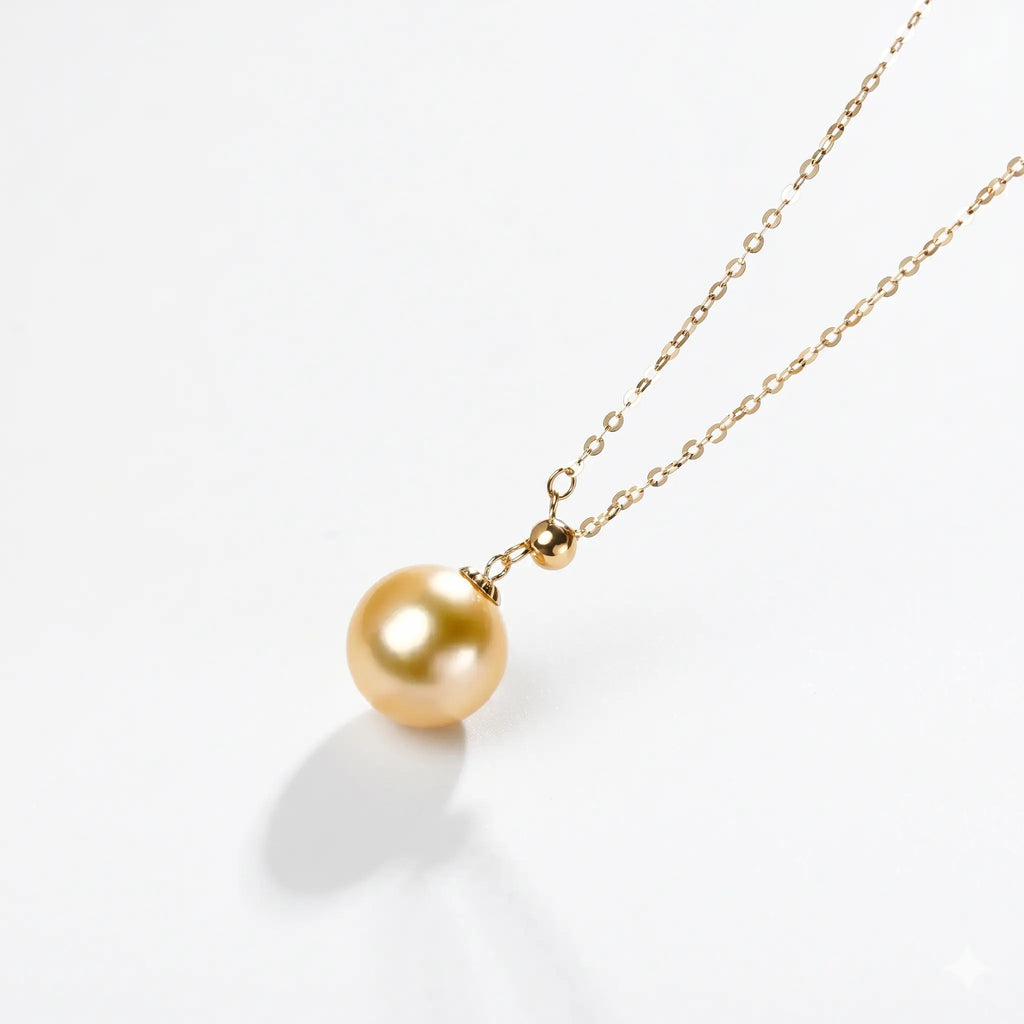 18K Gold South Sea Golden Pearl Y Pendant, 10-10.5mm Rare Gold Pearl Necklace