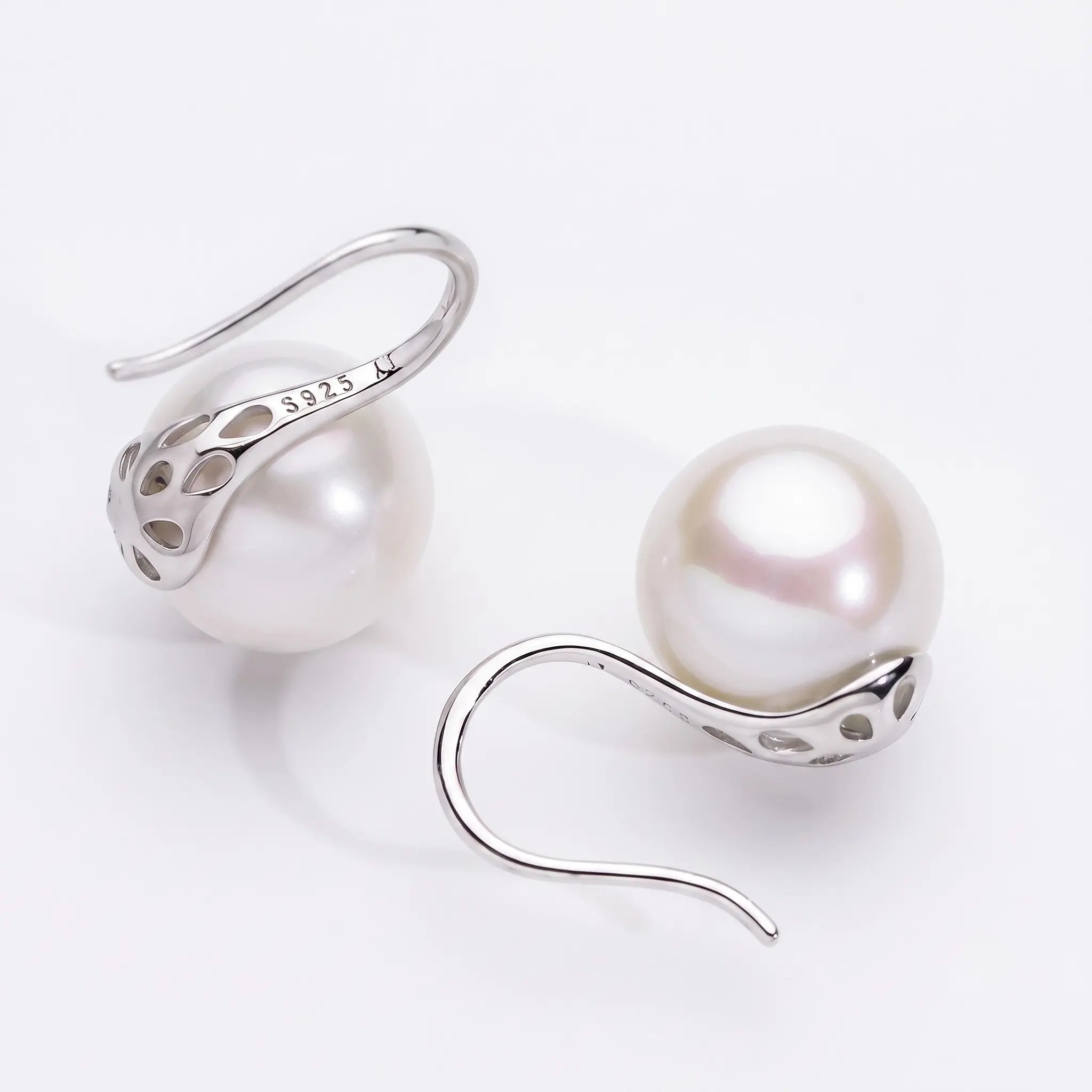 925 Sterling Silver Open Gallery 9-9.5mm White Cultured Edison Pearl Stud Earrings