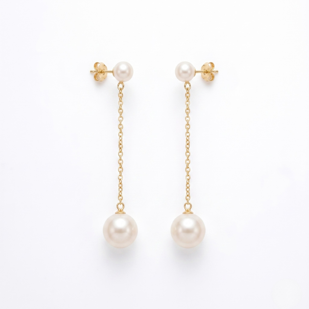 18K Solid Gold Japanese Akoya Pearl Threader Earrings for Women