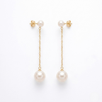 18K Solid Gold Japanese Akoya Pearl Threader Earrings for Women