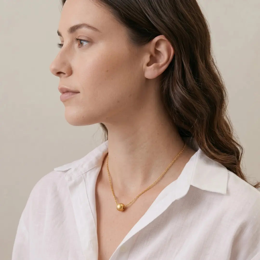 18K Solid Gold South Sea Golden Pearl Pendant, 10-10.5mm Rare Deep Gold Necklace