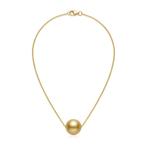 Studio shot of the genuine South Sea golden pearl floating pendant necklace on a clean white background.