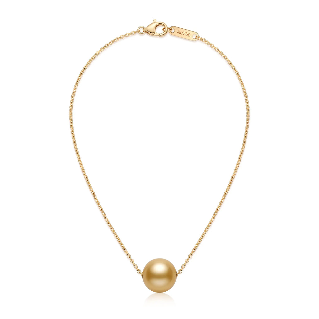 18K Solid Gold 9-9.5mm South Sea Golden Pearl Pendant Necklace