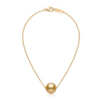 18K Solid Gold 9-9.5mm South Sea Golden Pearl Pendant Necklace