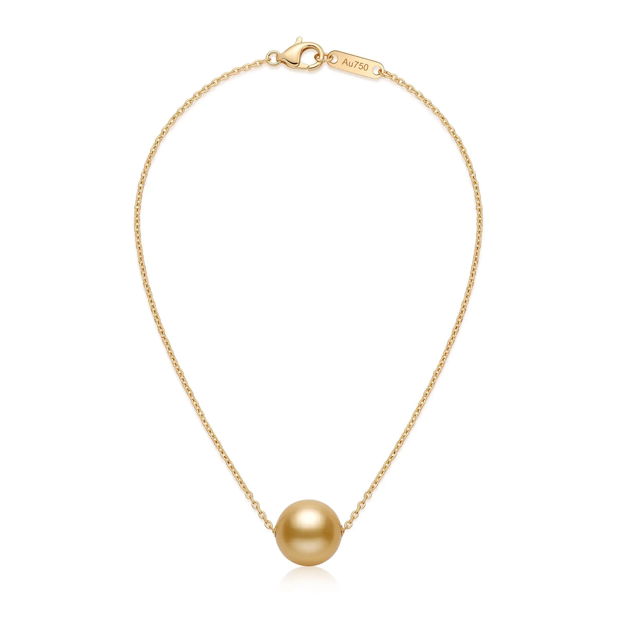 18K Solid Gold 9-9.5mm South Sea Golden Pearl Pendant Necklace