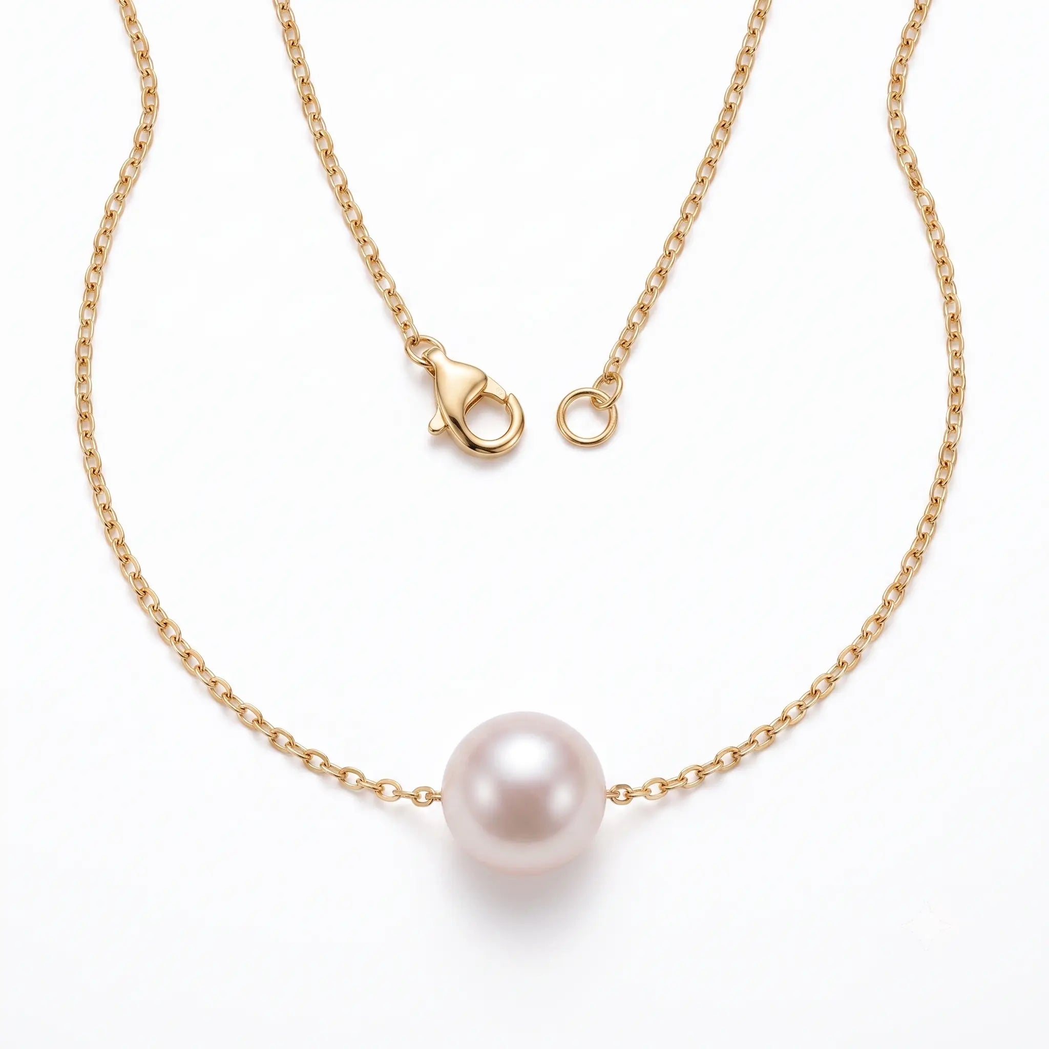 18K Gold Floating Edison Pearl Necklace 9-9.5mm Fall Winter Sweater Pendant Gift for Her