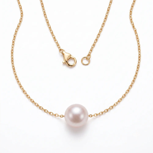 18K Gold Floating Edison Pearl Necklace 9-9.5mm Fall Winter Sweater Pendant Gift for Her