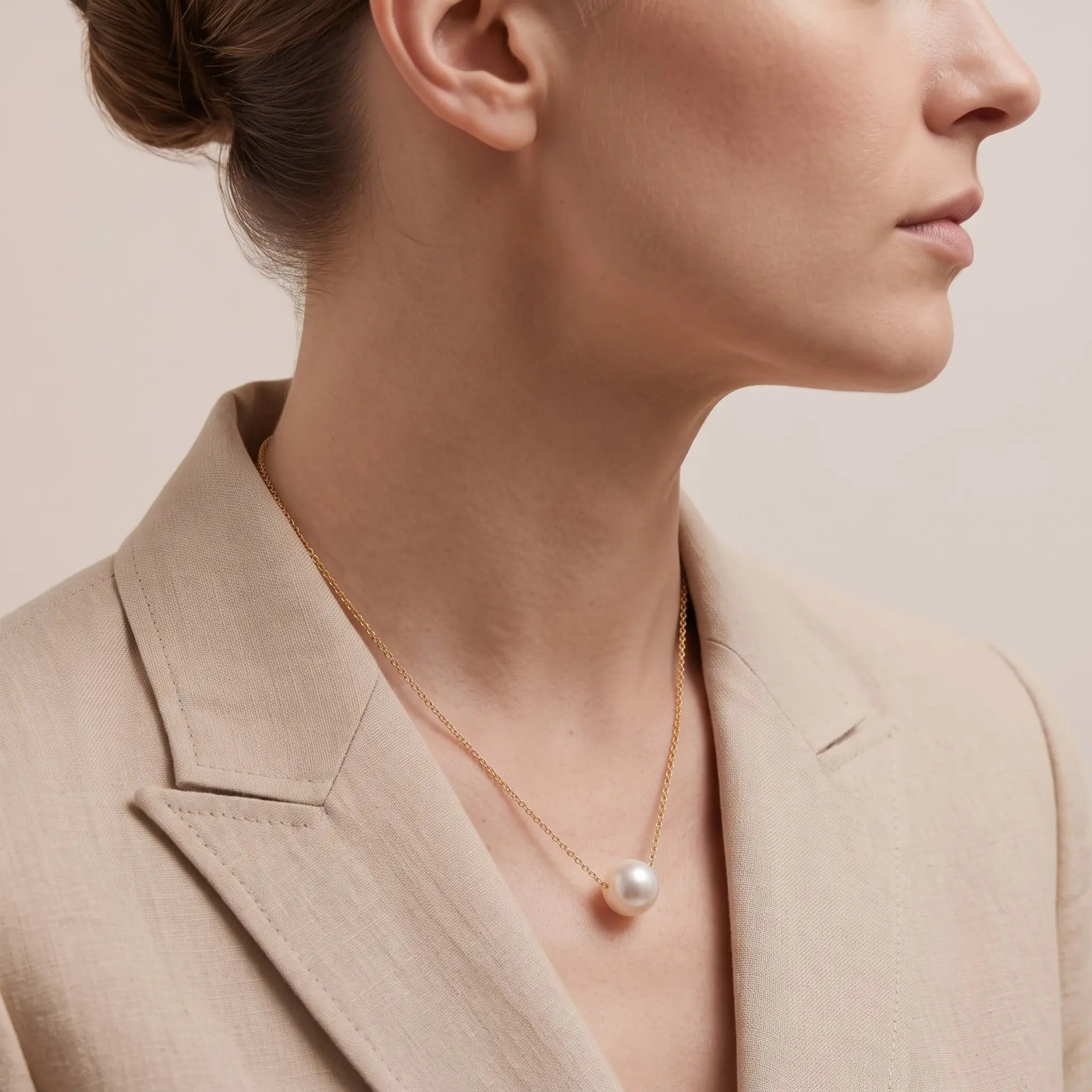 18K Gold Floating Edison Pearl Necklace 9-9.5mm Fall Winter Sweater Pendant Gift for Her