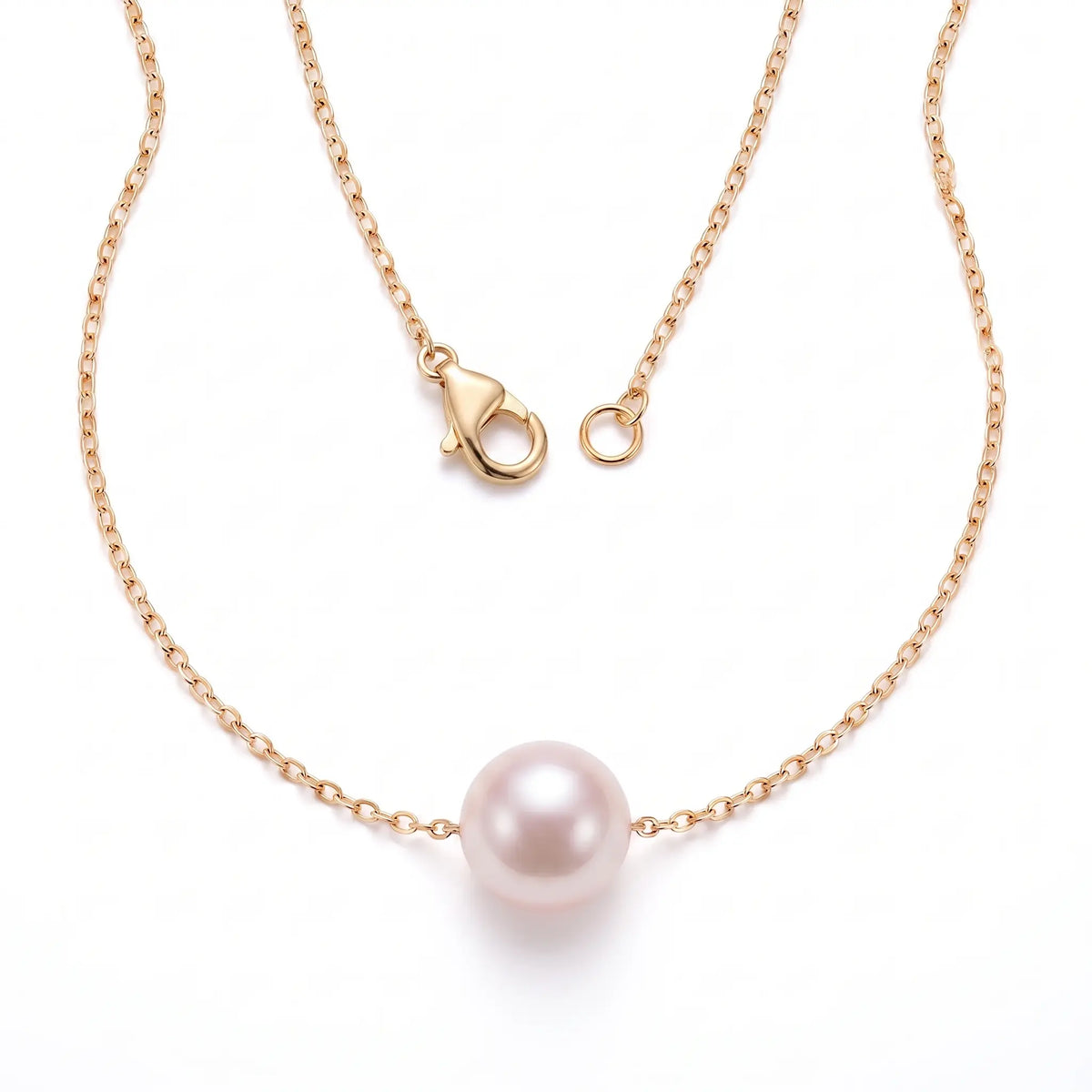 18K Solid Gold 9–9.5mm White Edison Pearl Floating Necklace Gift for Her