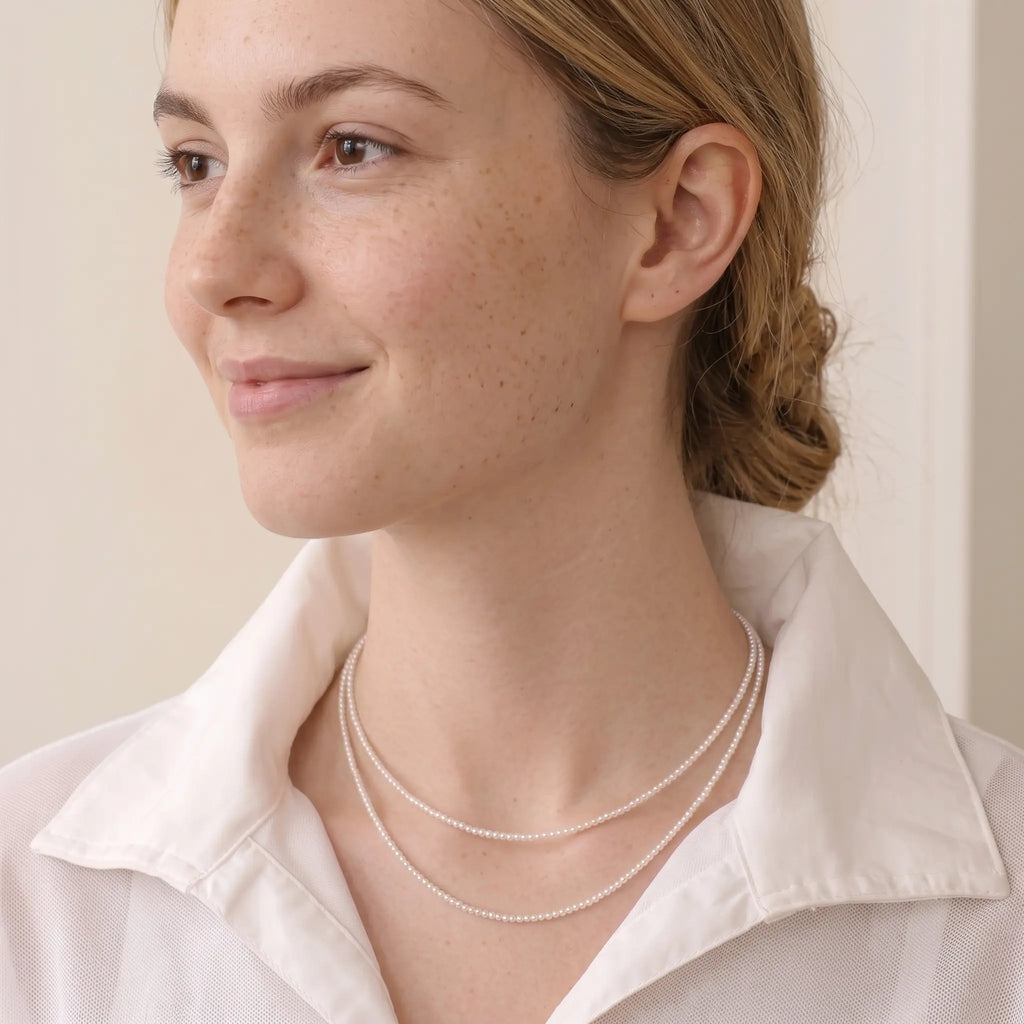 18K Gold Plated 925 Silver Freshwater Pearl Layering Necklace Set (2–2.5mm & 3–3.5mm Detachable Strands)