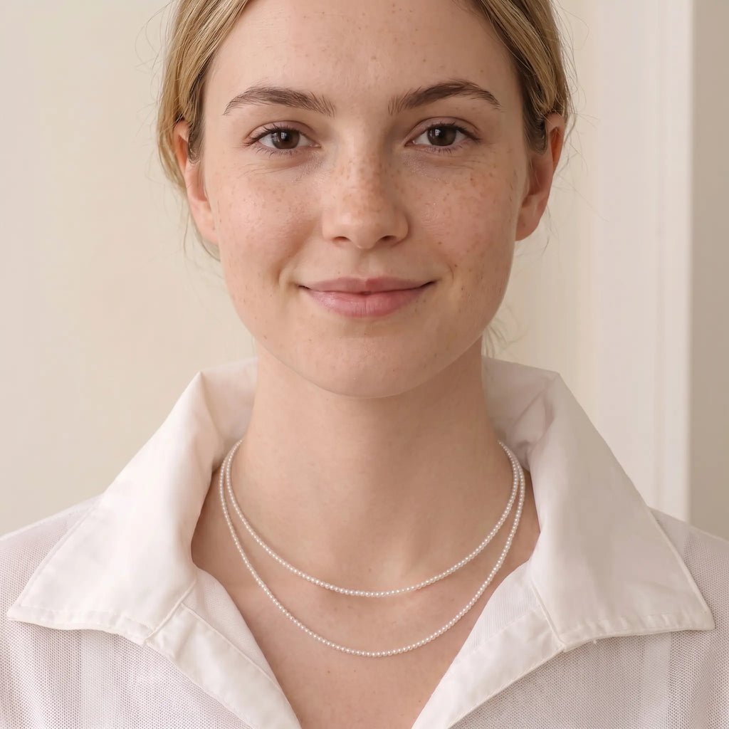 18K Gold Plated 925 Silver Freshwater Pearl Layering Necklace Set (2–2.5mm & 3–3.5mm Detachable Strands)