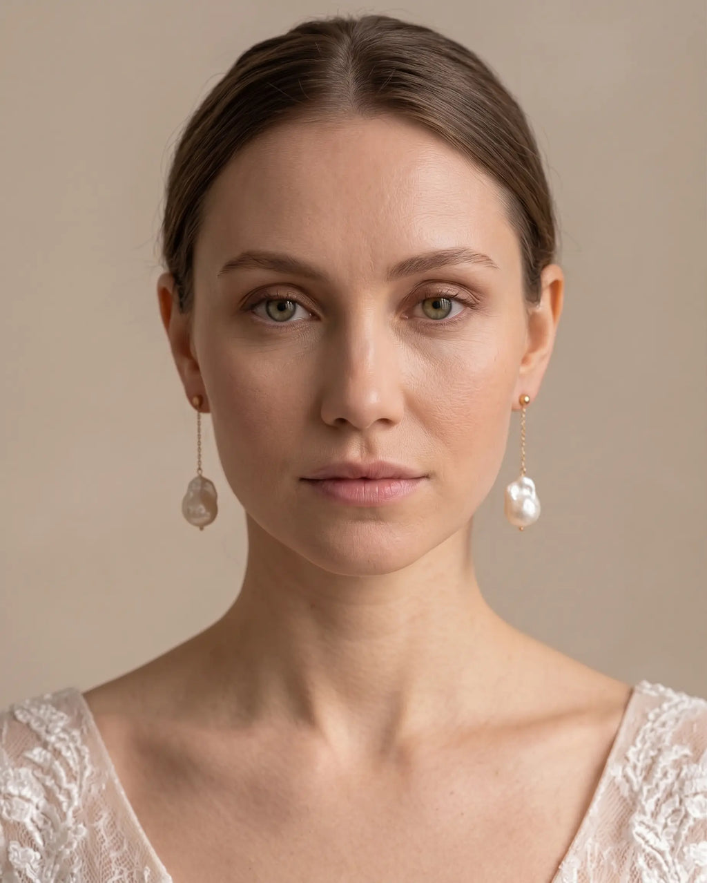 18K Solid Gold 11–12mm Organic Baroque Pearl Chain Drop Earrings