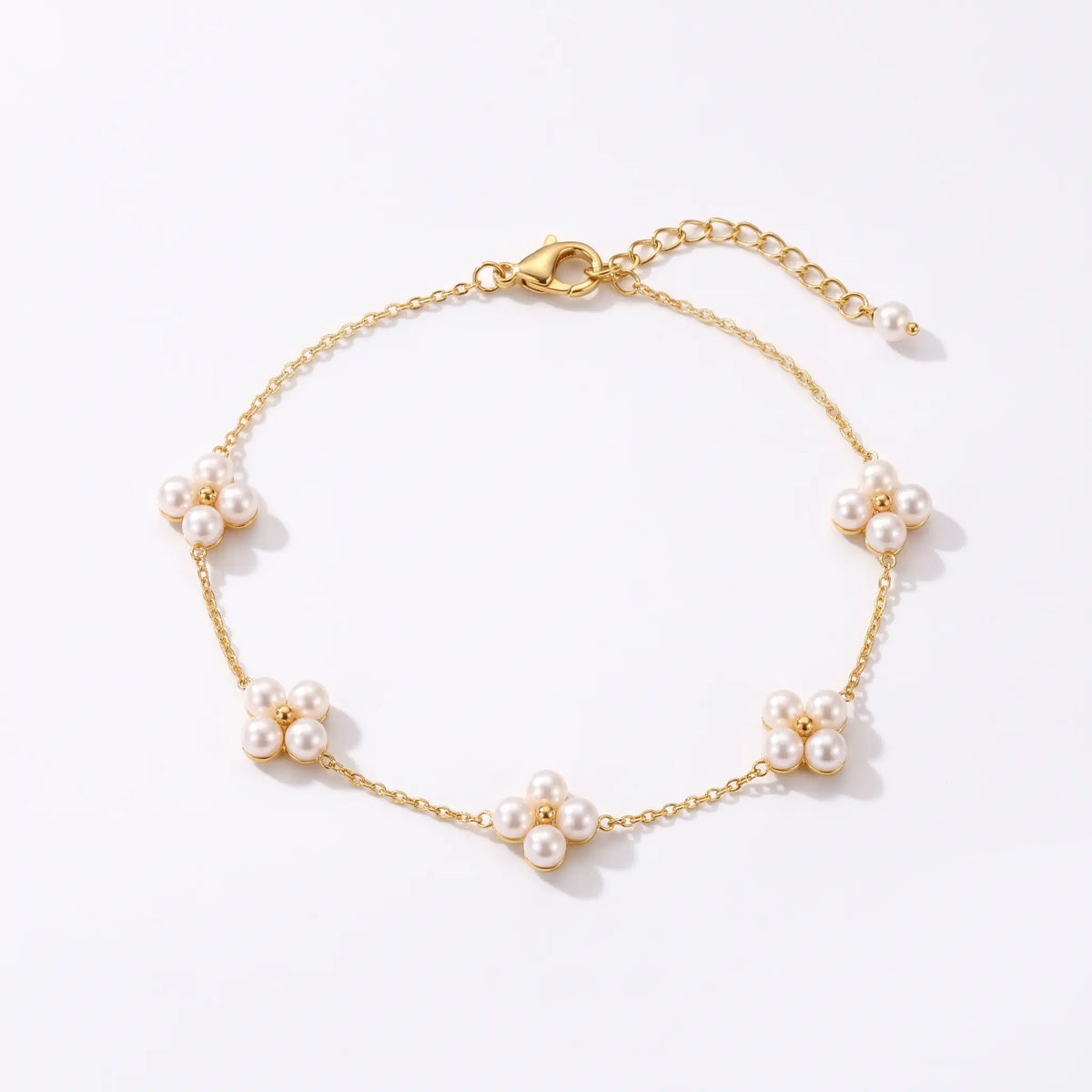 18K Solid Gold 3-3.5mm AAA Freshwater Pearl Berry Station Bracelet