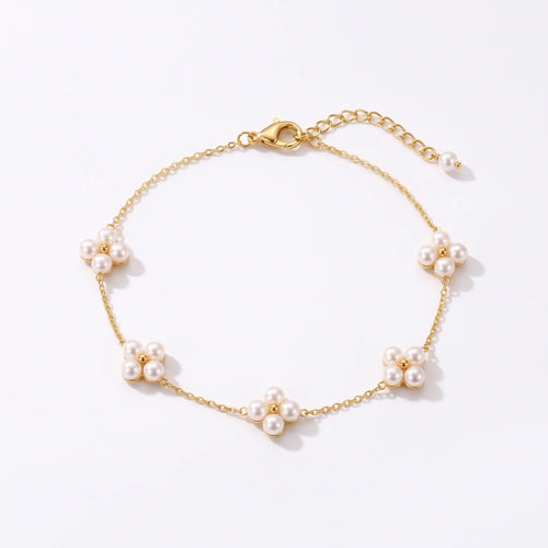 18K Solid Gold 3-3.5mm AAA Freshwater Pearl Berry Station Bracelet