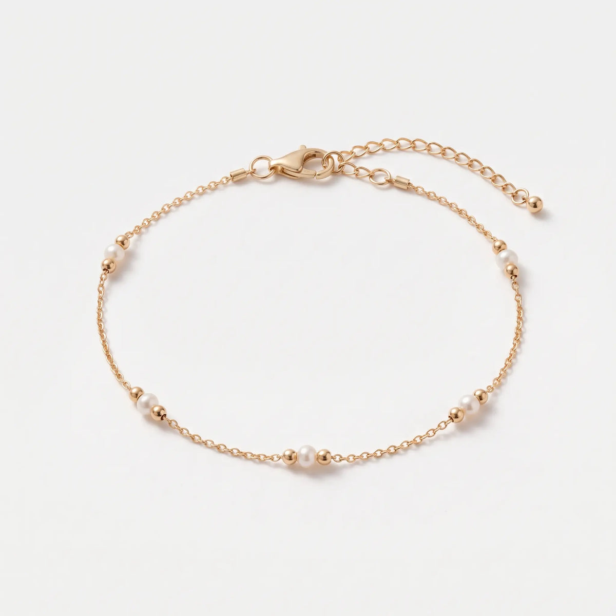18K Solid Gold 3-3.5mm Dainty Seed Freshwater Pearl Station Bracelet