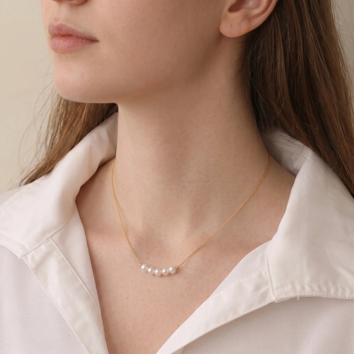 18K Solid Gold 4–4.5mm Japanese Akoya Pearl Smile Choker