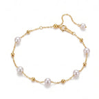 18K Solid Gold 5-5.5mm Japanese Akoya Pearl Station Bracelet for Women