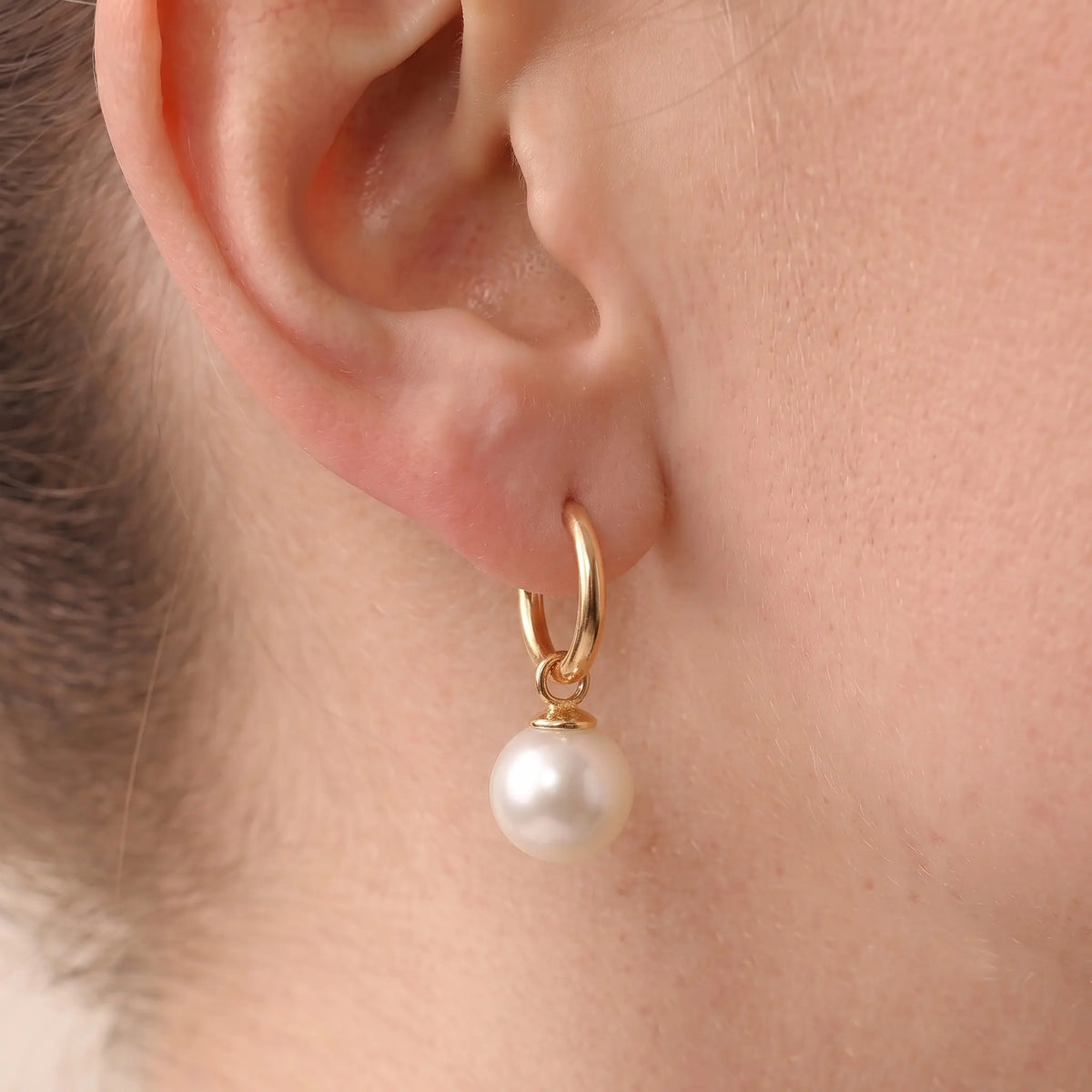 Classic Akoya Untreated Pearl Hoop Earrings 18k Gold