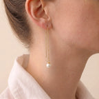 18K Solid Gold 6-7.5mm Japanese Akoya Pearl Threader Earrings for Women