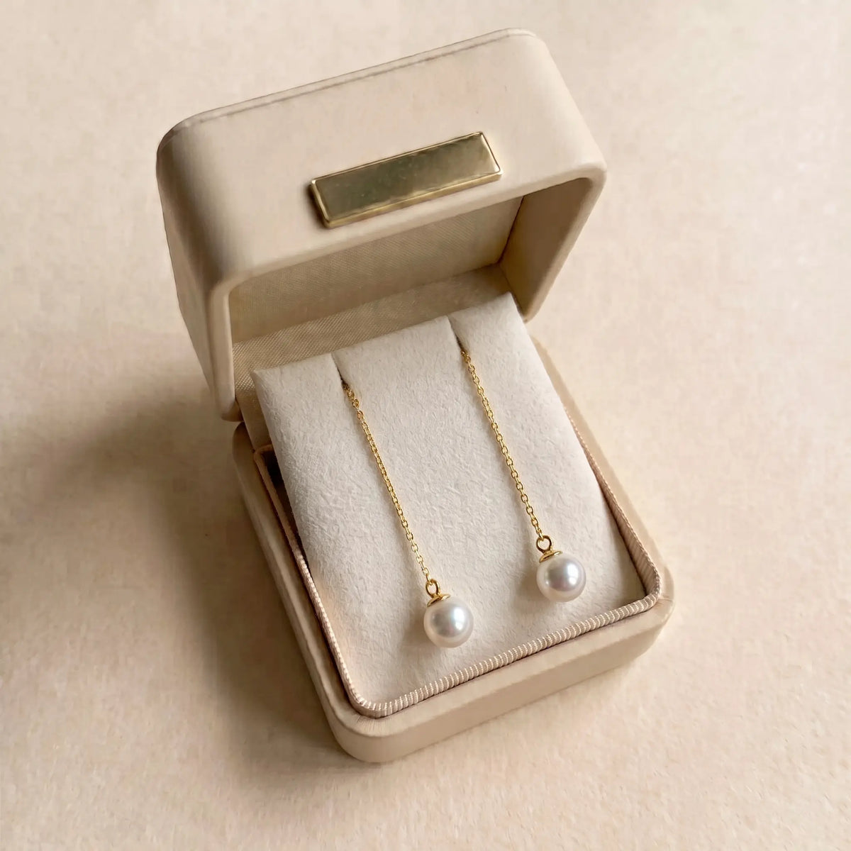 18K Solid Gold 6–7.5mm Japanese Akoya Pearl Threader Earrings