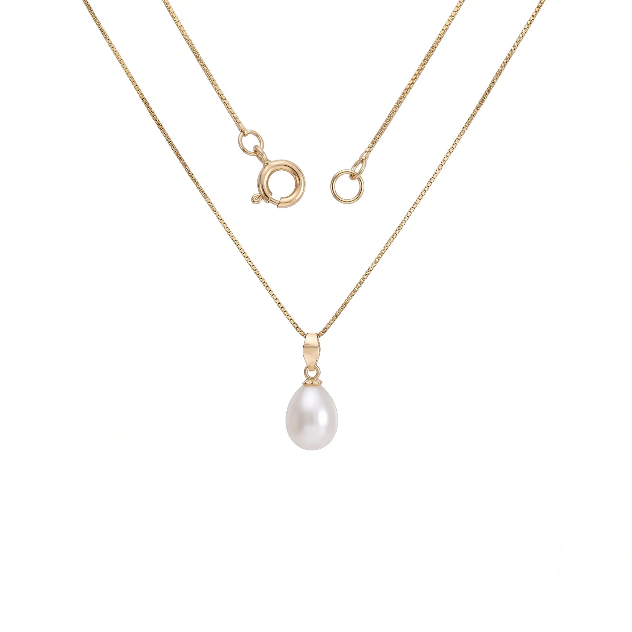 18K Solid Gold 6-7mm Teardrop Pearl Pendant Necklace for Women