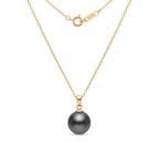 18K Solid Gold 9-9.5mm Genuine Tahitian Black Pearl Pendant Necklace