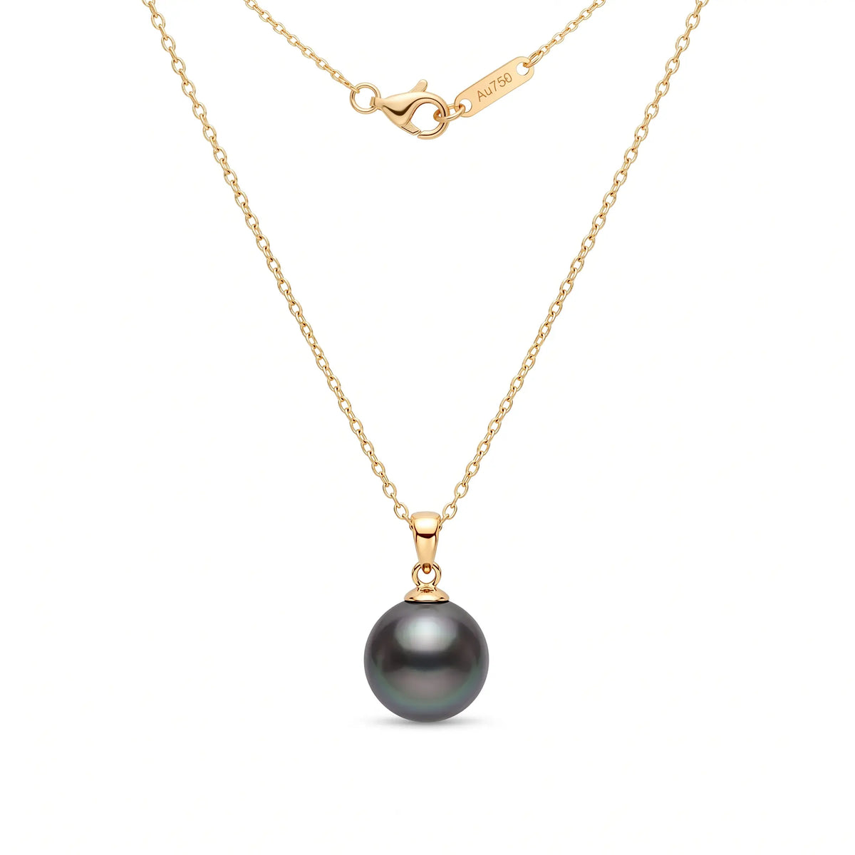 18K Solid Gold 9-9.5mm Genuine Tahitian Black Pearl Pendant Necklace