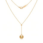 18K Solid Gold 9-9.5mm Golden South Sea Pearl Lariat Necklace for Women