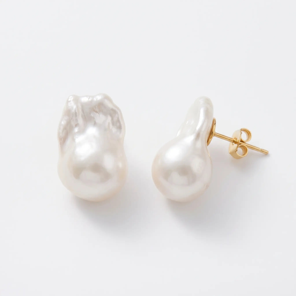 18K Solid Gold Baroque Pearl Stud Earrings Natural Freshwater Irregular Drop Pearl Jewelry for Women