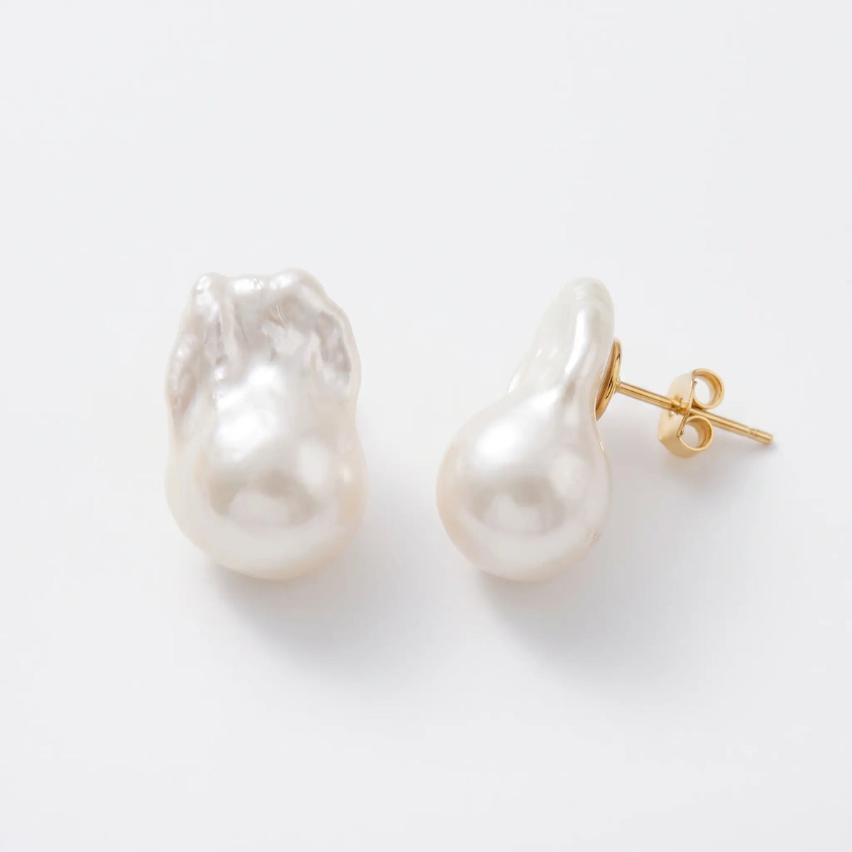 18K Solid Gold Baroque Pearl Stud Earrings Natural Freshwater Irregular Drop Pearl Jewelry for Women