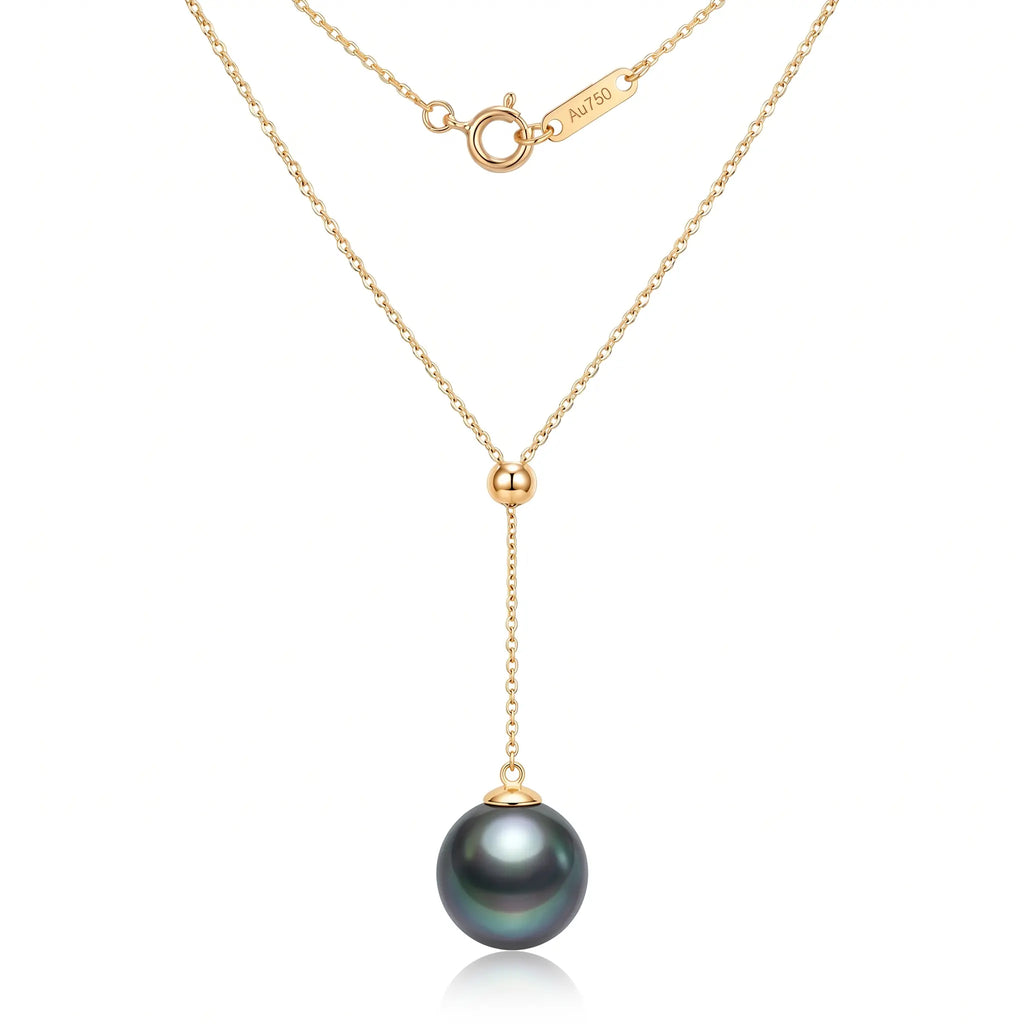 18K Solid Gold 9–9.5mm Tahitian Pearl Y-Lariat Necklace