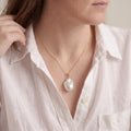 18K Solid Gold Large Baroque Statement Freshwater Pearl Pendant Necklace