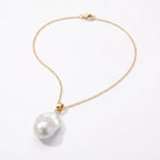 18K Solid Gold Large Baroque Statement Freshwater Pearl Pendant Necklace
