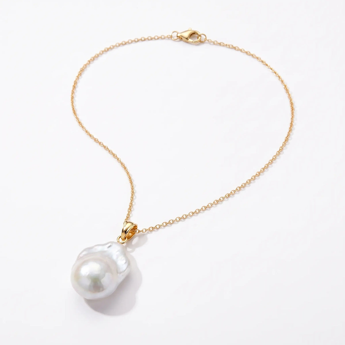 18K Solid Gold Large Baroque Statement Freshwater Pearl Pendant Necklace