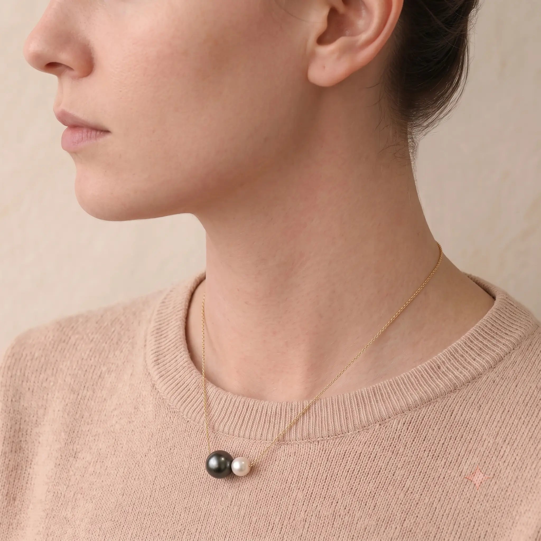 18K Solid Gold Tahitian 9-9.5mm & Akoya 6-6.5mm Pearl Pendant Necklace for Women