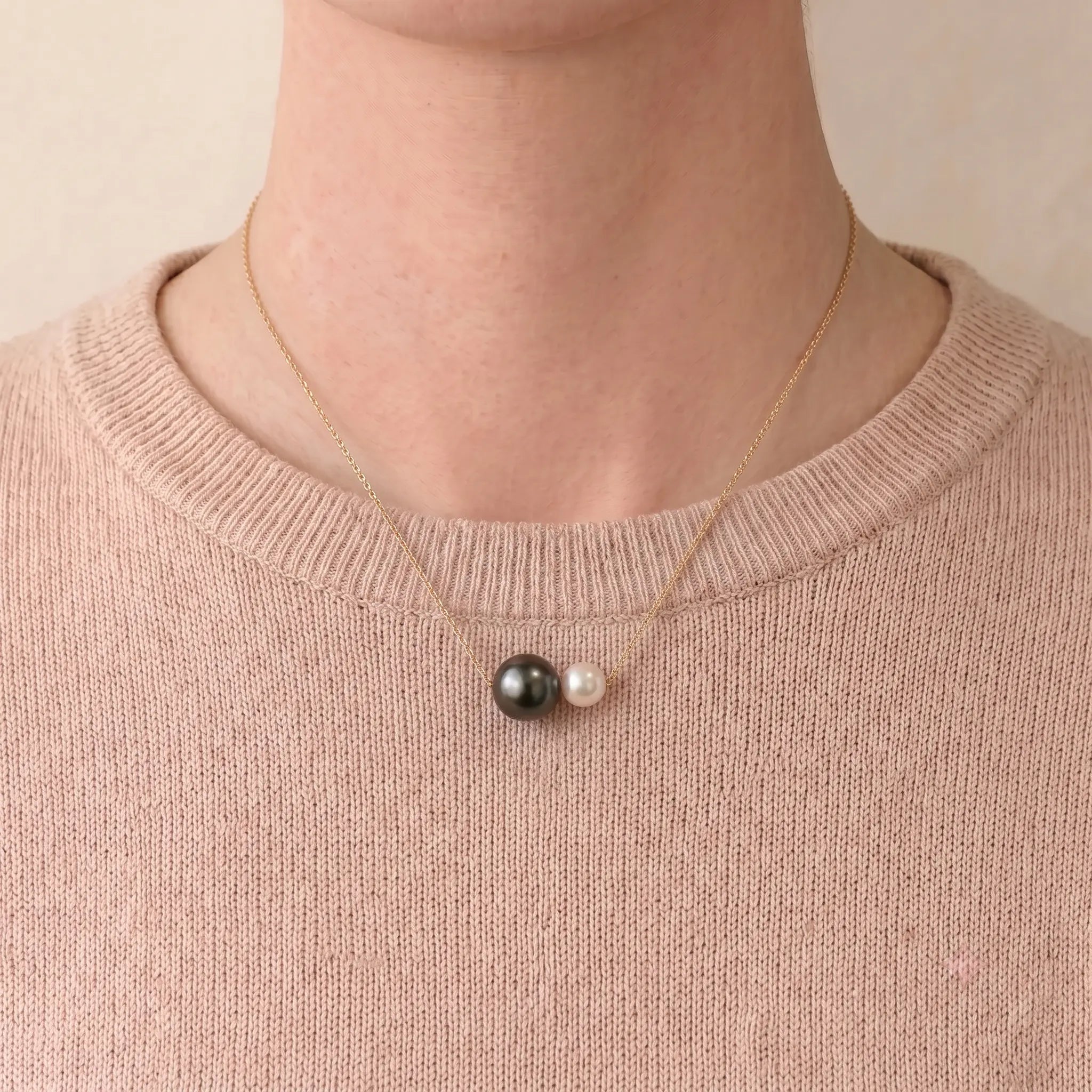 18K Solid Gold Tahitian 9-9.5mm & Akoya 6-6.5mm Pearl Pendant Necklace for Women