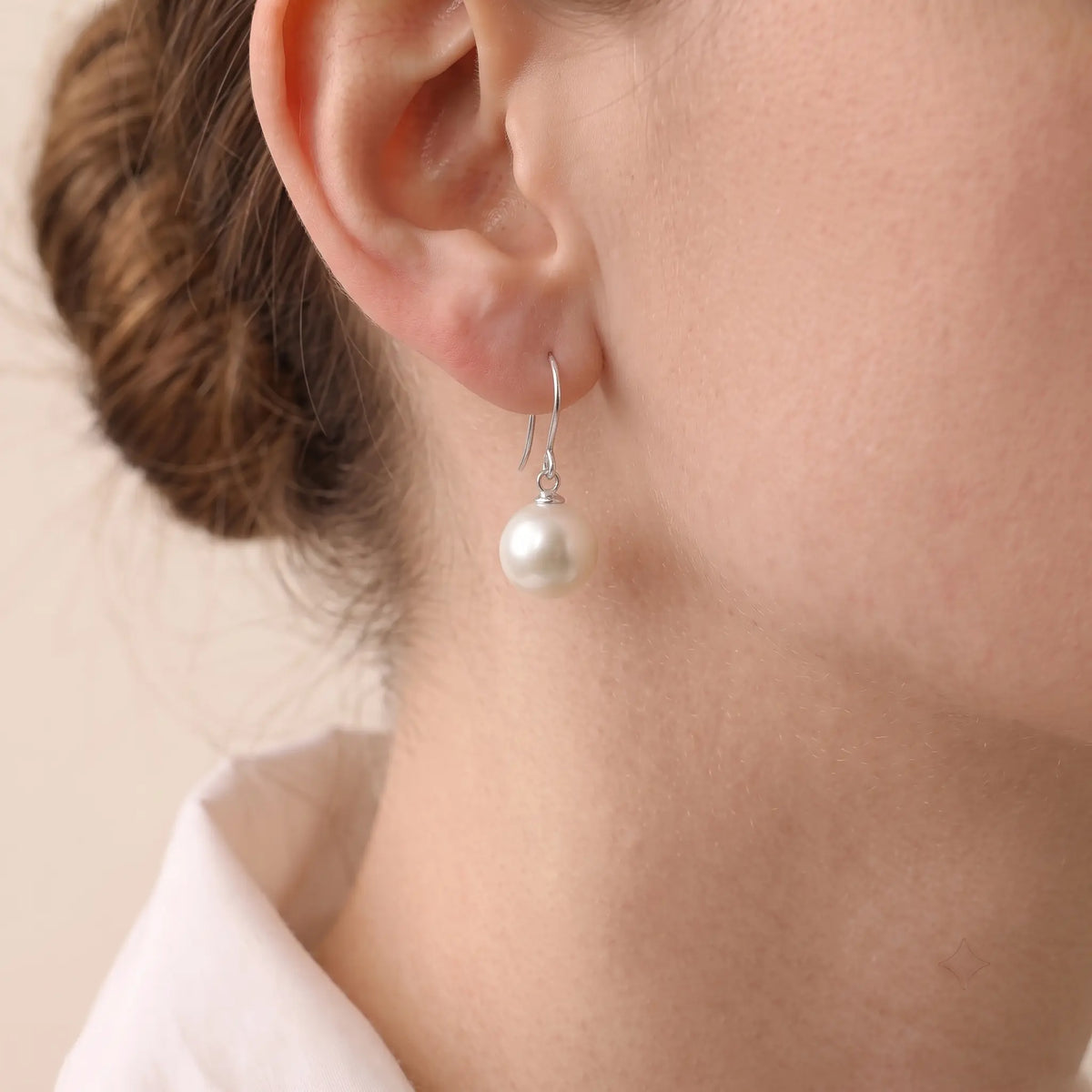 18K Solid White Gold 9-9.5mm Edison Pearl Drop Earrings for Women
