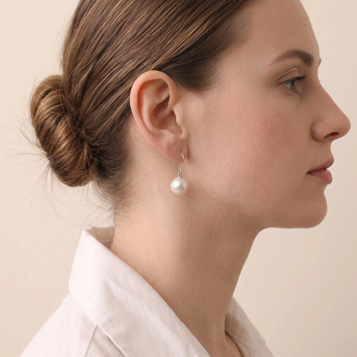 18K Solid White Gold 9-9.5mm Edison Pearl Drop Earrings for Women