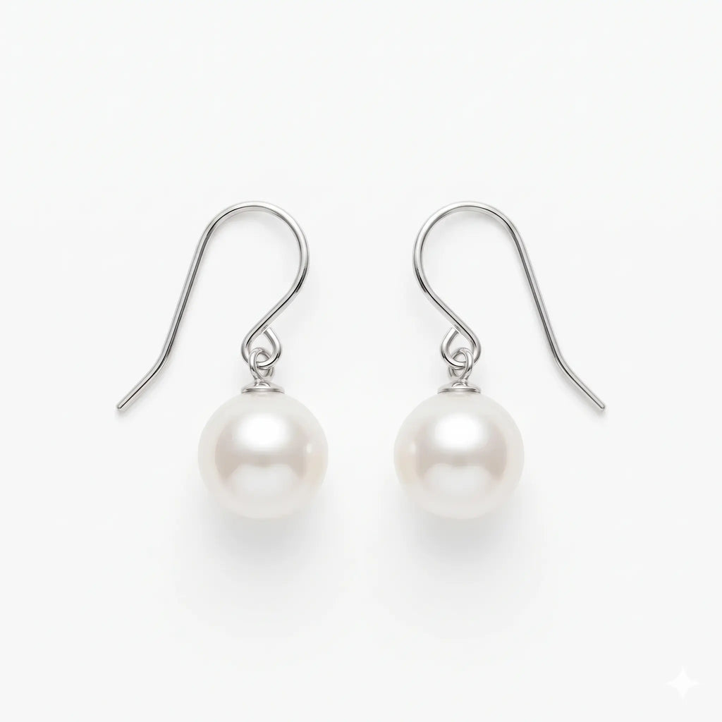 18K Solid White Gold 9-9.5mm Edison Pearl Drop Earrings for Women