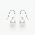18K Solid White Gold 9-9.5mm Edison Pearl Drop Earrings for Women