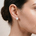 18K Solid White Gold 9-9.5mm White Edison Pearl Stud Earrings