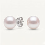 18K Solid White Gold 9-9.5mm White Edison Pearl Stud Earrings