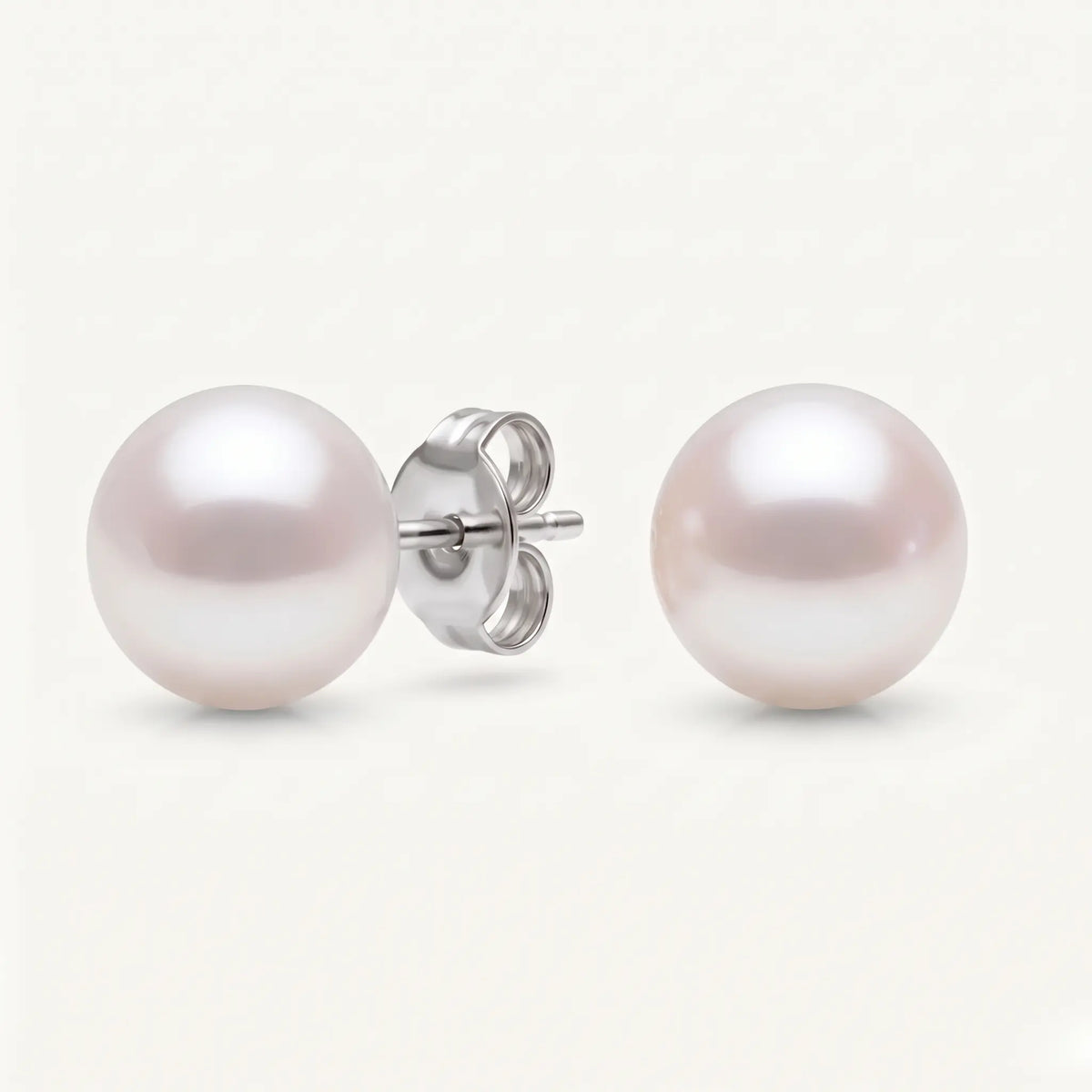 18K Solid White Gold 9-9.5mm White Edison Pearl Stud Earrings