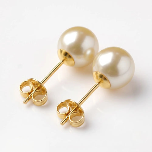 18K Gold 7-7.5mm Champagne Light Gold Akoya Pearl Stud Earrings