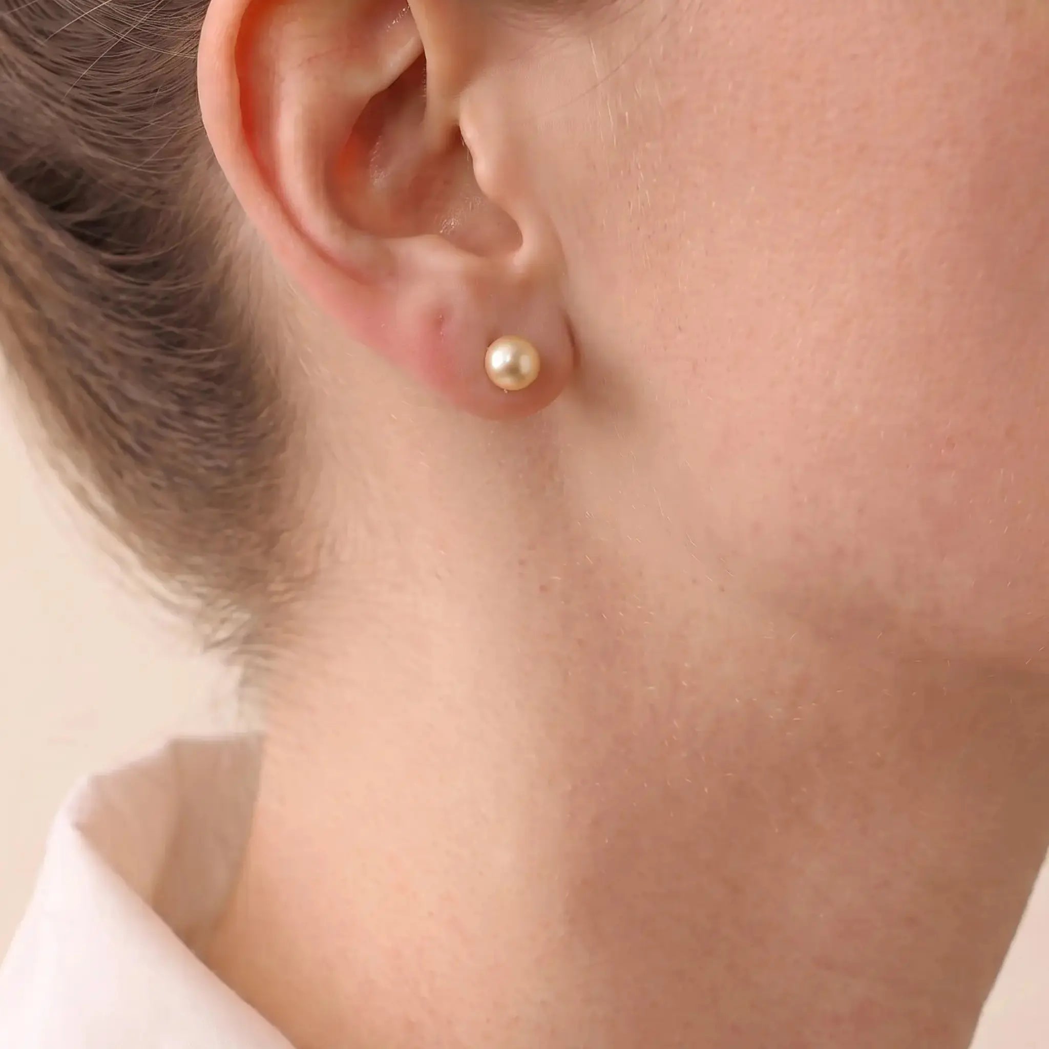 7-7.5mm Champagne Gold Seawater Akoya Pearl Stud Earrings